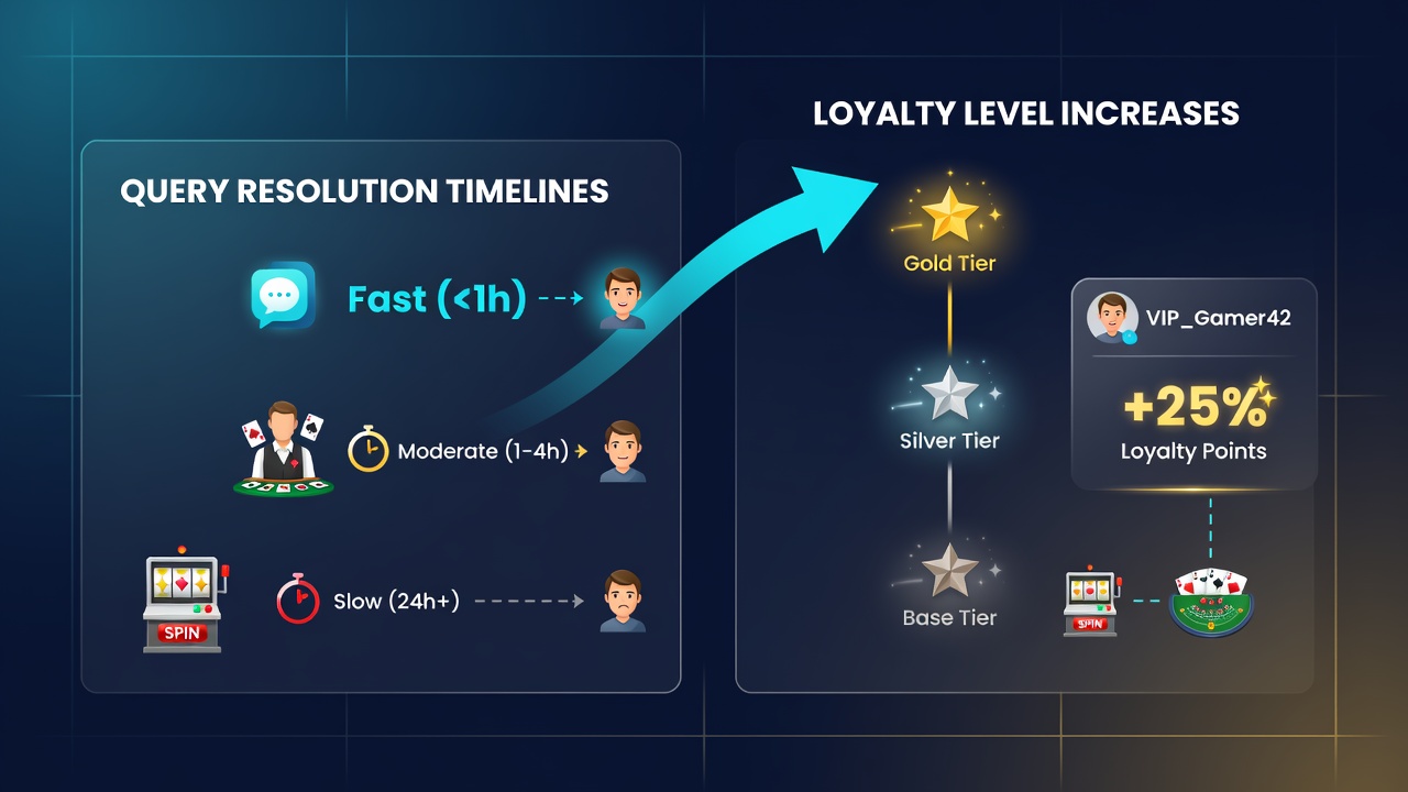 App interface showing quick query resolution dashboard for slot and live table users with loyalty progression indicators