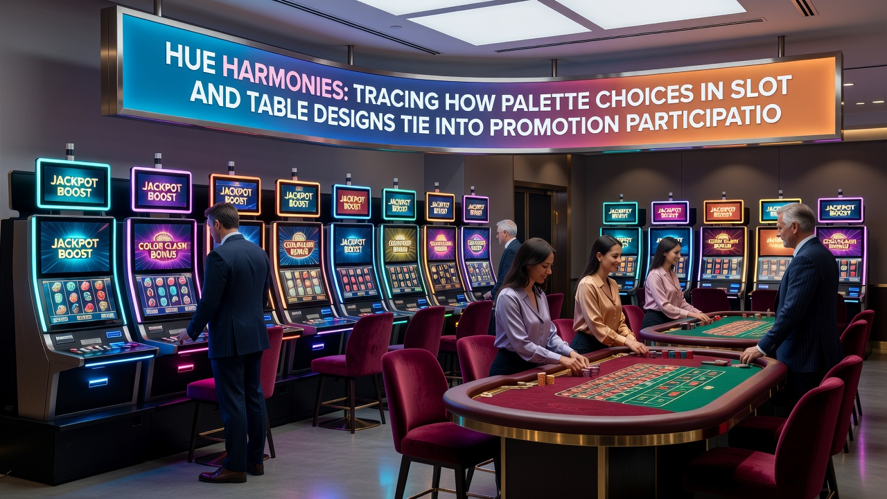 Table game layout demonstrating coordinated color use between dealer interface, jackpot display, and active promotion indicators