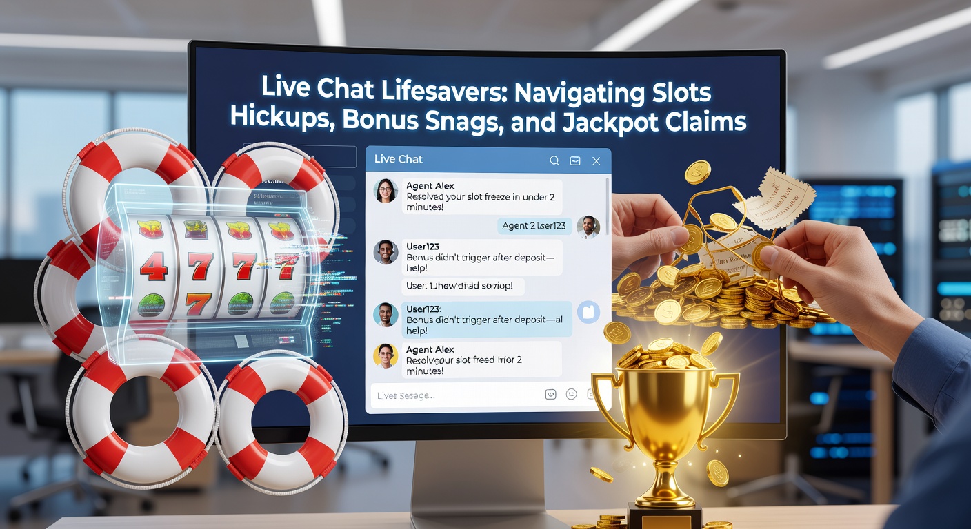 Live chat interface on an online casino platform showing a support agent resolving a slots issue in real-time