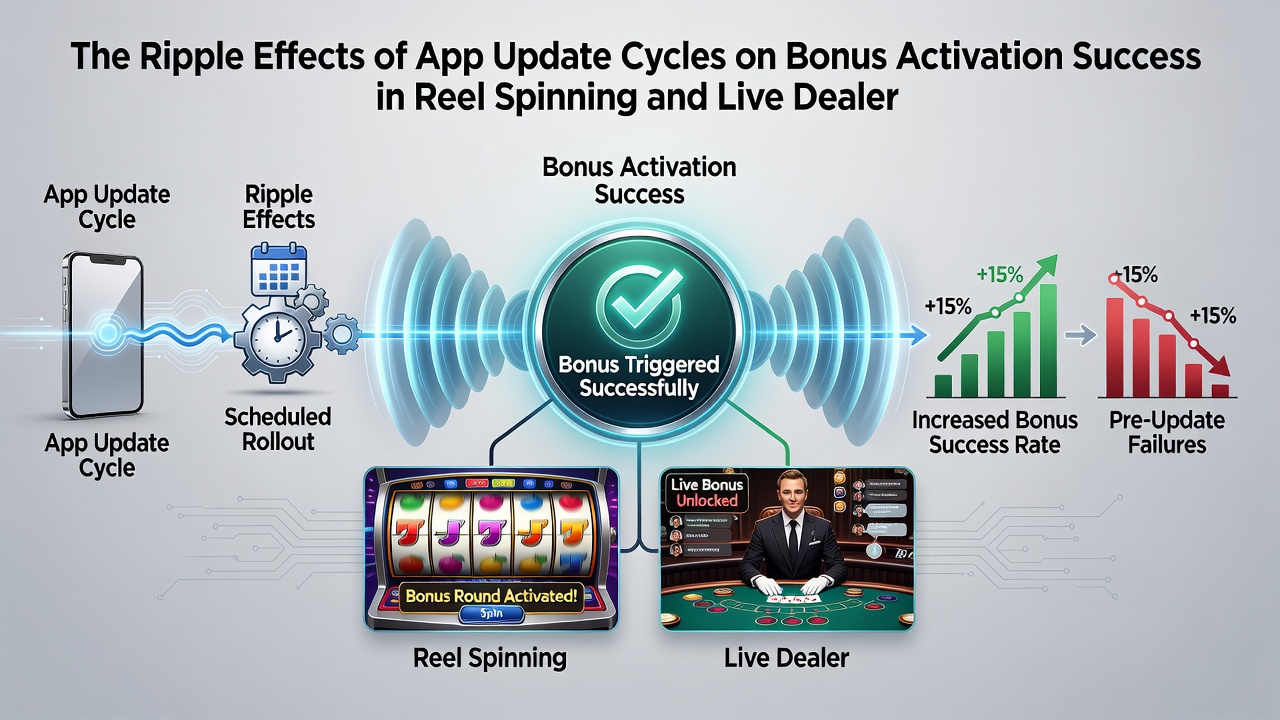 Live dealer table interface on a mobile device displaying bonus notification during app version transition